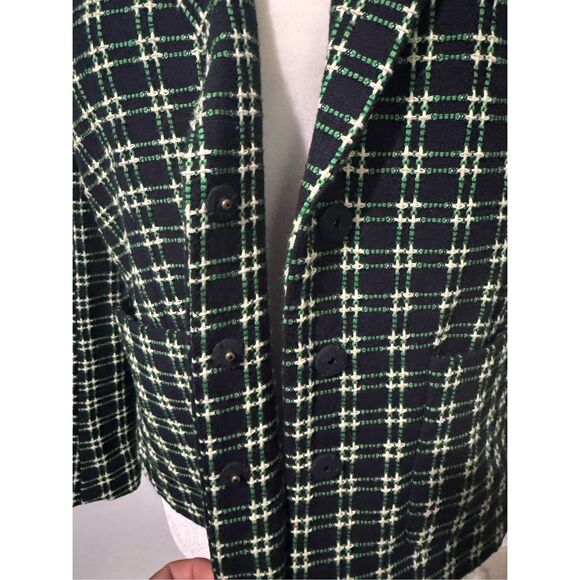 J. Crew green plaid textured Embroidered cotton blazer size 6 snap buttons - Picture 6 of 8